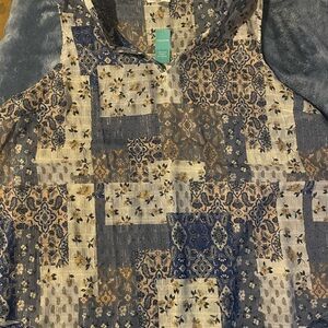 Maurices Floral Patchwork Blouse in Blue and Cream